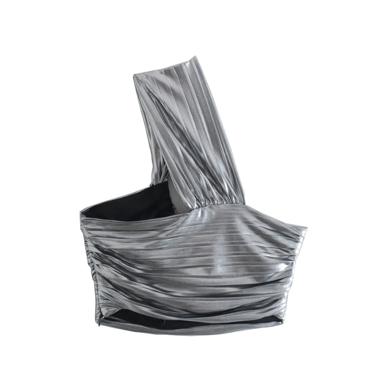 METALLIC ONE SHOULDER CROP TOP - QUIT//FITTop