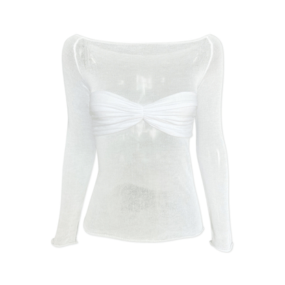 OFF THE SHOULDER SHEER KNIT TOP - WHITE - QUIT//FITTop