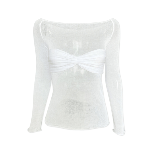 OFF THE SHOULDER SHEER KNIT TOP - WHITE - QUIT//FITTop